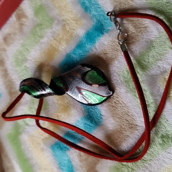 10. Made in Italy Murano Glass Necklace on Leather Cord - Picture 2 of 4